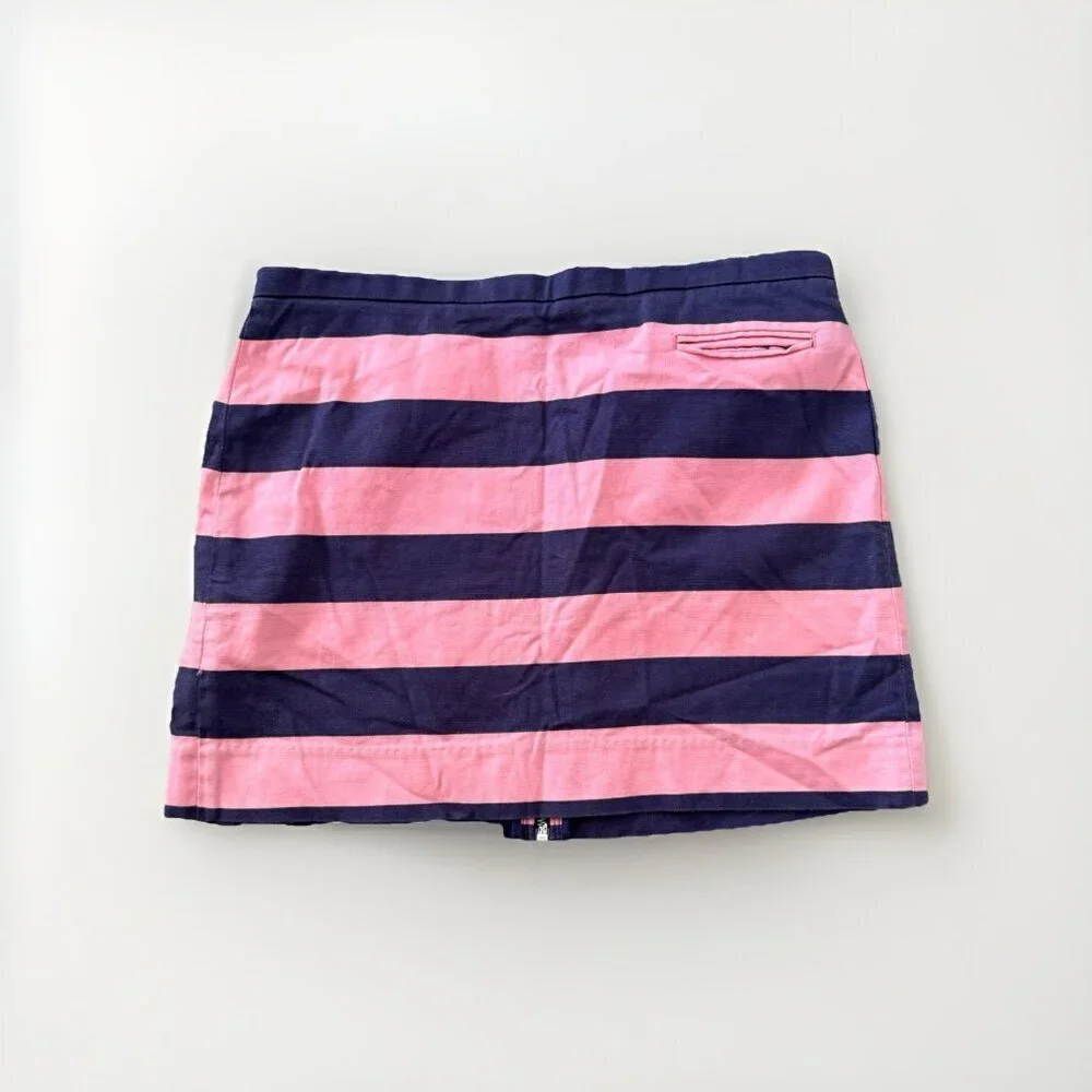 Gap Womens Rugby Skirt 2 Pink Blue Striped Zip Up Cotton Mini Casual